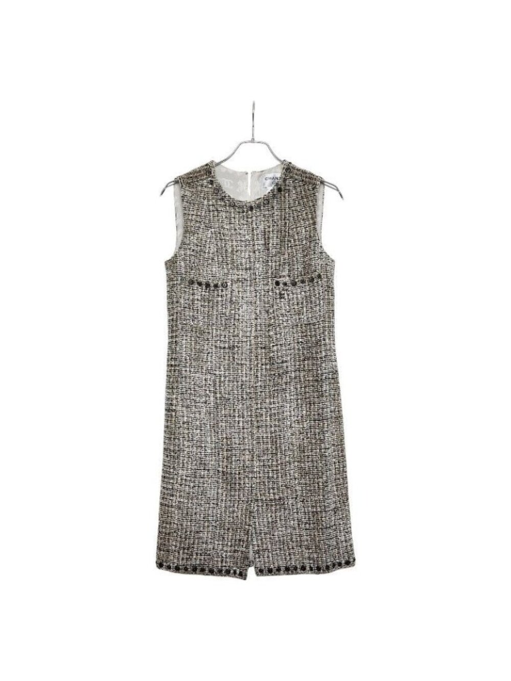 Chanel Coco Mark Sleeveless Dress Tweed Size 40 White Black Rayon